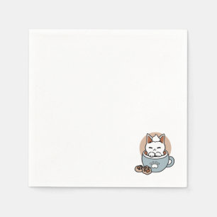 Adorable Cat in Tasse Holiday Design - Katze & Kak Serviette