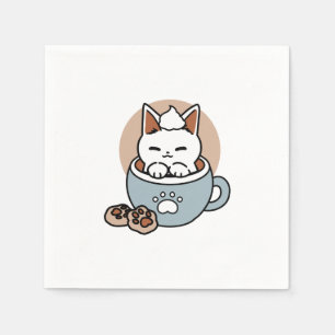 Adorable Cat in Tasse Holiday Design - Katze & Kak Serviette