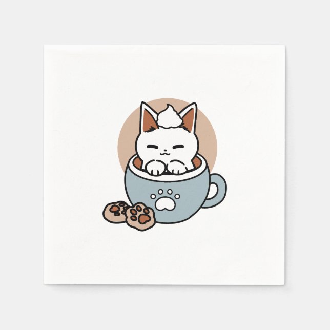 Adorable Cat in Tasse Holiday Design - Katze & Kak Serviette (Vorderseite)