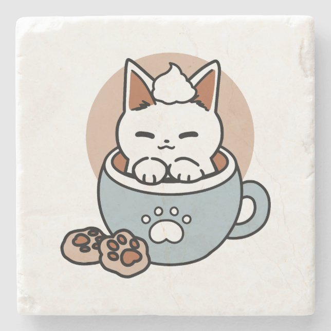 Adorable Cat in Tasse Holiday Design - Katze & Kak Steinuntersetzer (Vorderseite)