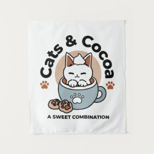 Adorable Cat in Tasse Holiday Design - Katze & Kak Wandteppich