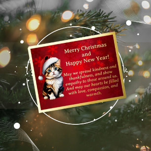 Adorable Cat in Weihnachtsmannmütze Foil Post Card Folien Feiertagspostkarte