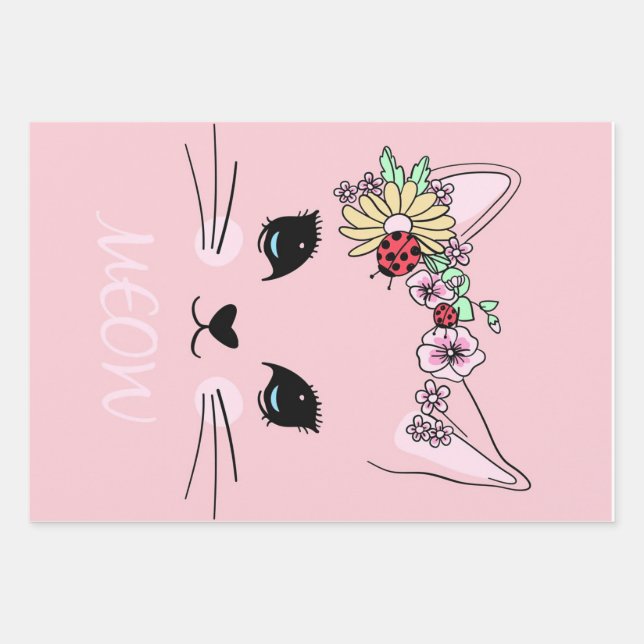 Adorable Cat | Pink Niedlich Meow Cat Blanket Geschenkpapier Set (Vorderseite)