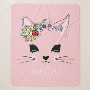 Adorable Cat Pink Niedlich Meow Cat Blanket Sherpadecke