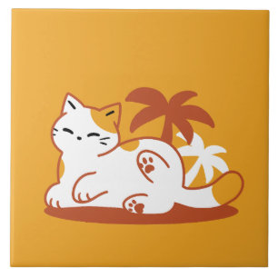 Adorable Cat Relaxen in der Sonne - Sommergäste Fliese