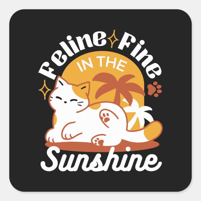Adorable Cat Relaxen in der Sonne - Sommergäste Quadratischer Aufkleber (Vorderseite)