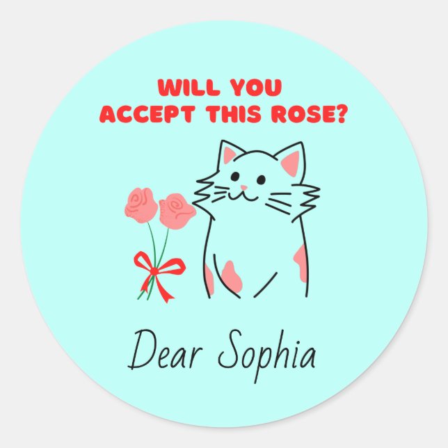 Adorable Cat&Rose Runder Aufkleber (Vorderseite)