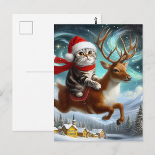 Adorable Cat Santa und die Weihnachtsfeier der Ren Postkarte