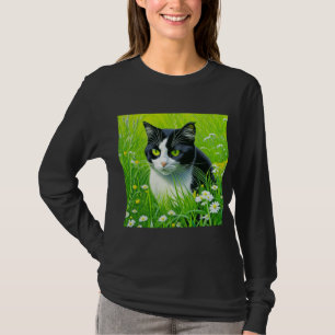 Adorable Cat sitzend in einem Bereich der Daisies T-Shirt