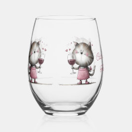 Adorable Cat with Wine Glass Drinkware  Weinglas Ohne Stiel