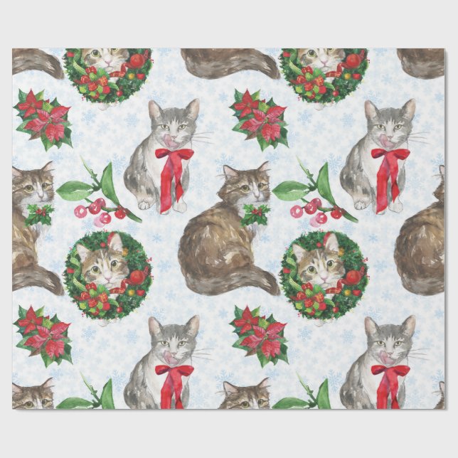 Adorable Cat Wreath Geschenkpapier (Flach)