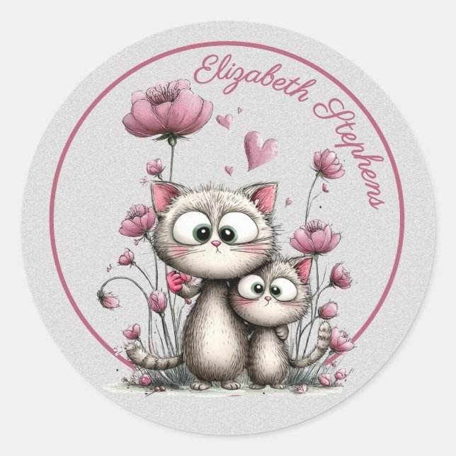 Adorable Cats in Flower Garden Sticker (Vorderseite)