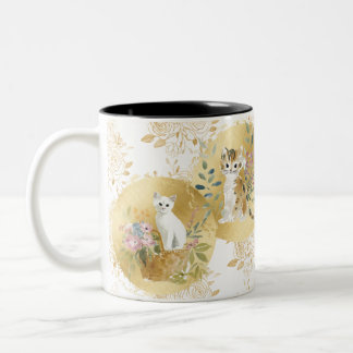 Adorable Cats Mug Gold White Watercolor