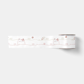 Adorable Cats Peeking Over Hearts Satinband