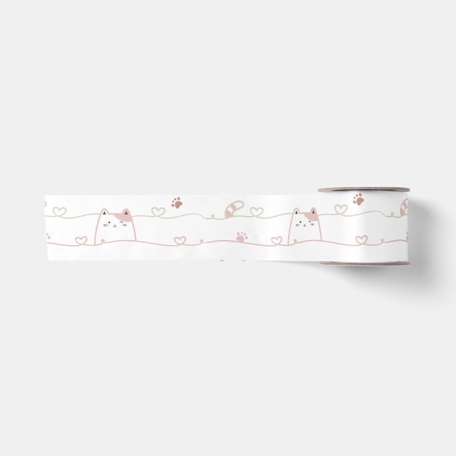 Adorable Cats Peeking Over Hearts  Satinband (Vorderseite)