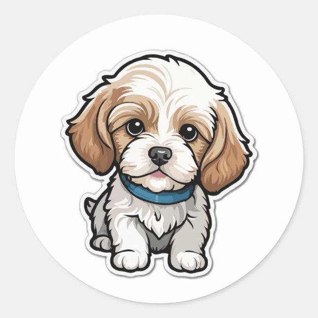 Adorable Cavachon Welpensticker: Niedliche Mischra Runder Aufkleber (Vorderseite)