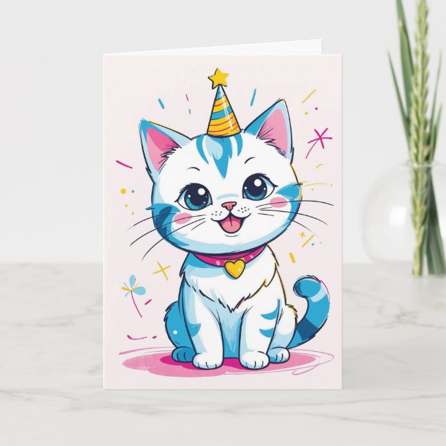 Adorable Chat d'Anniversaire - Carte enfant person (Devant)