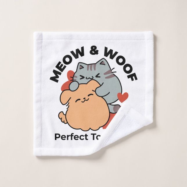 Adorable chat et chien Hug - Meow & Woof Design (Gant de toilette)