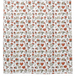 Adorable Chatons & Coeurs Douche Rideau