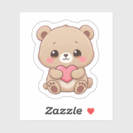Adorable Chibi Bear with Heart  Aufkleber