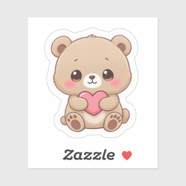 Adorable Chibi Bear with Heart  Aufkleber (Blatt)
