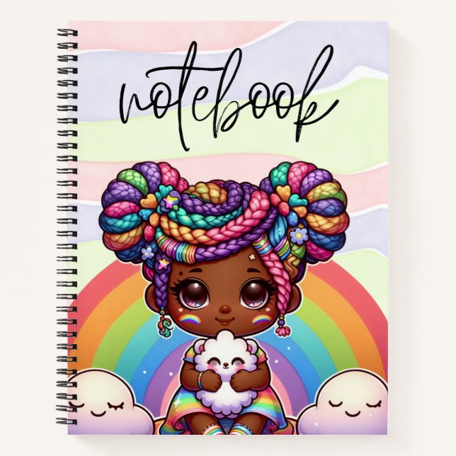 Adorable Chibi Girl mit Regenbogenbraunen Notizbuch (Vorderseite)