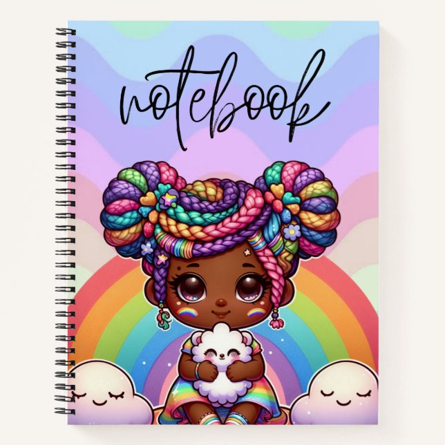 Adorable Chibi Girl mit Regenbogenbraunen Notizbuch (Vorderseite)