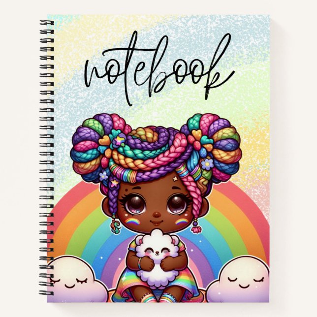 Adorable Chibi Girl mit Regenbogenbraunen Notizbuch (Vorderseite)