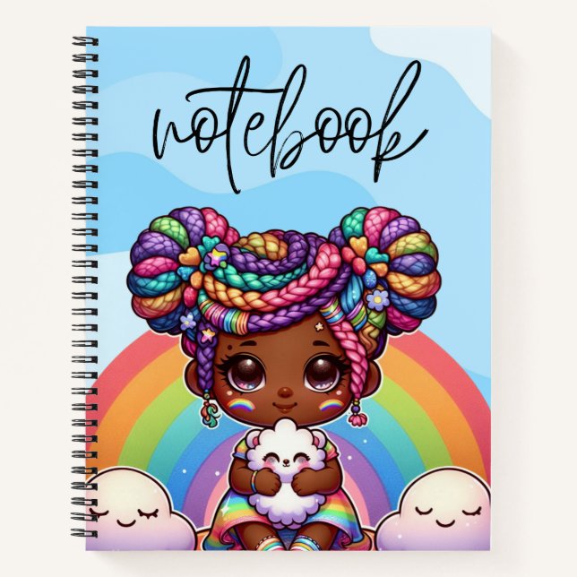 Adorable Chibi Girl mit Regenbogenbraunen Notizbuch (Vorderseite)
