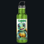 Adorable Chibi Sea Turtle Personalized Edelstahlflasche<br><div class="desc">An cute chibi sea turtle personalized tumbler featuring a cartoon sea turtle swimming under the sea in yellow and green.</div>