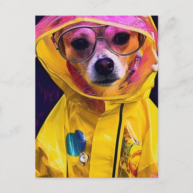 Adorable Chien dans un imperméable jaune carte pos (Devant)