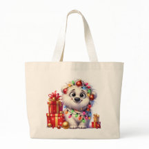 Adorable Chiot de Noël Grand Sac fourre-tout