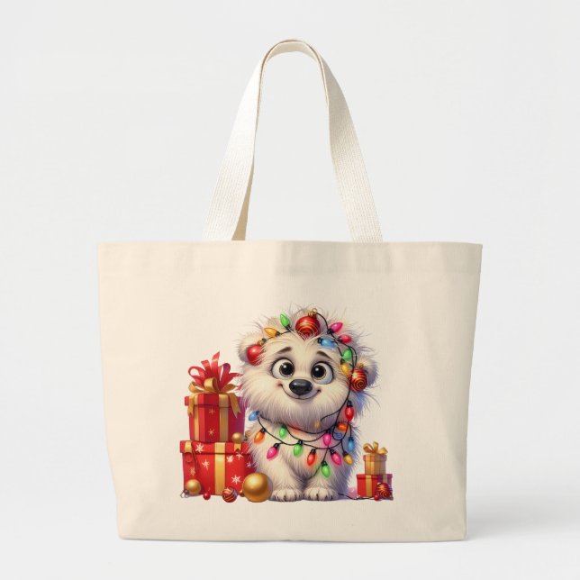 Adorable Chiot de Noël Grand Sac fourre-tout (Devant)