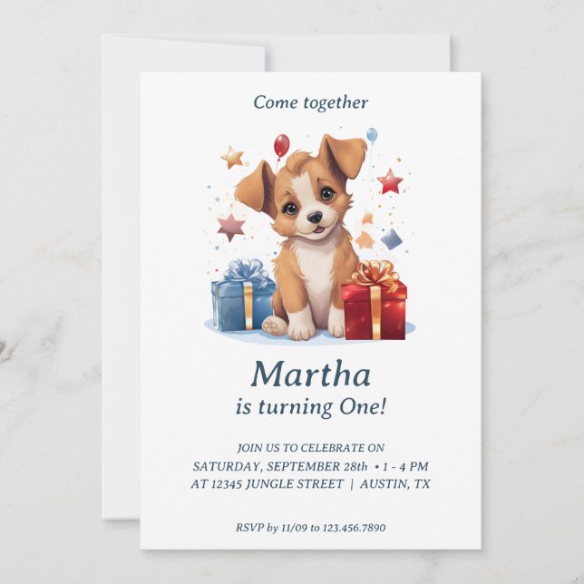 Adorable Chiot Paws : Invitation de fête d'anniver (Devant)