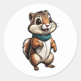 Adorable Chipmunk-Cartoon-Aufkleber mit Aquamarine Runder Aufkleber