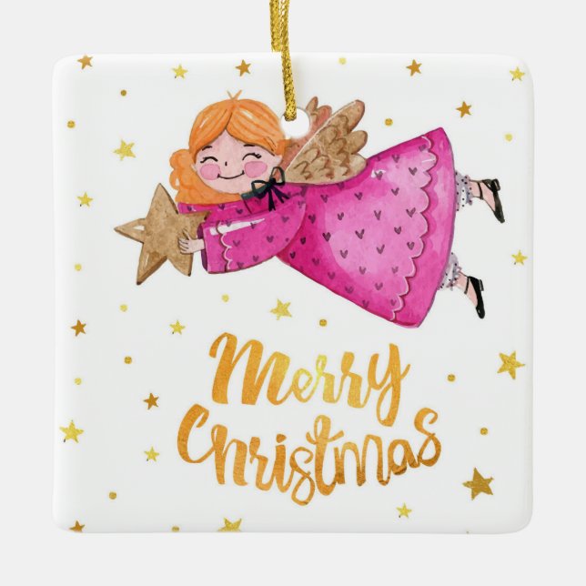 Adorable Christmas Angel Keramikornament (Vorderseite)