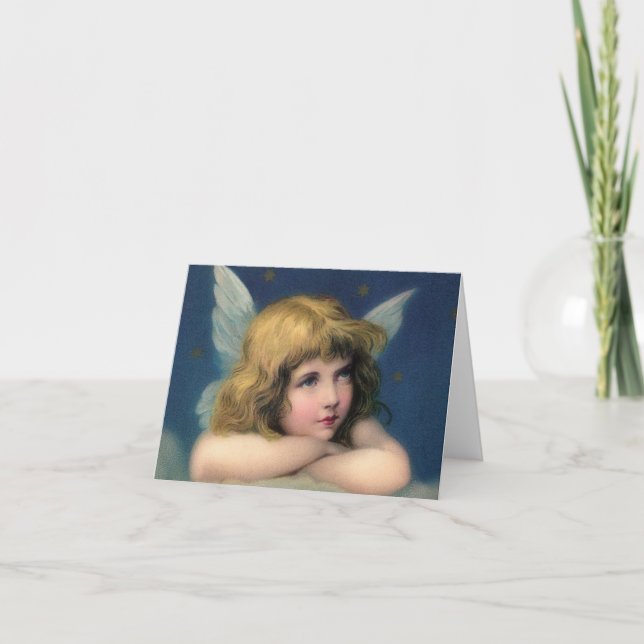 Adorable Christmas Angel Vintag Feiertagskarte (Vorderseite)