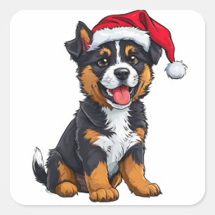 Adorable Christmas Dog Quadratischer Aufkleber