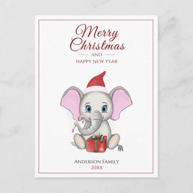 Adorable Christmas Elephant | Personalisierter Pos Postkarte (Vorderseite)