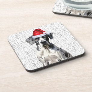 Adorable Christmas Great Dane Woof Word Art Getränkeuntersetzer