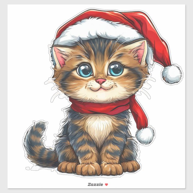 Adorable Christmas Kitten Tragen einer Weihnachtsm Aufkleber (Blatt)