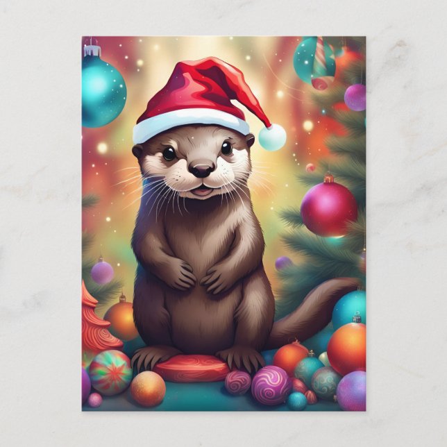 Adorable Christmas Otter Postkarte (Vorderseite)