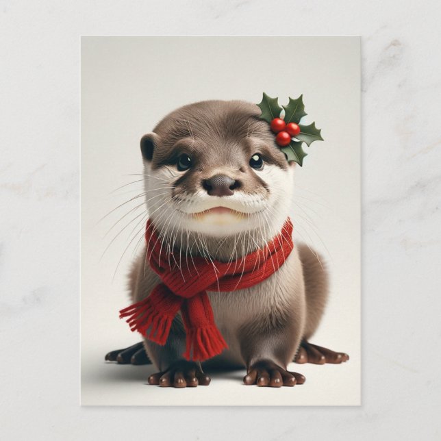 Adorable Christmas Otter Postkarte (Vorderseite)