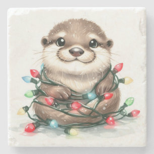 Adorable Christmas Otter Steinuntersetzer