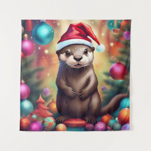 Adorable Christmas Otter Wandteppich