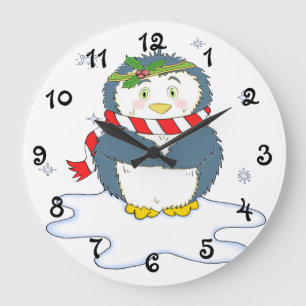 Adorable Christmas Penguin Große Wanduhr