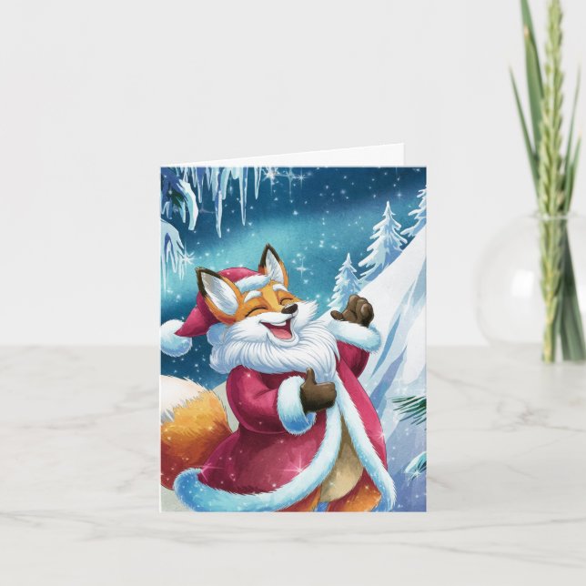 Adorable Christmas Red Fox Sings Karte (Vorderseite)