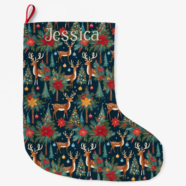Adorable Christmas Reindeer With Antlers Großer Weihnachtsstrumpf (Vorderseite)