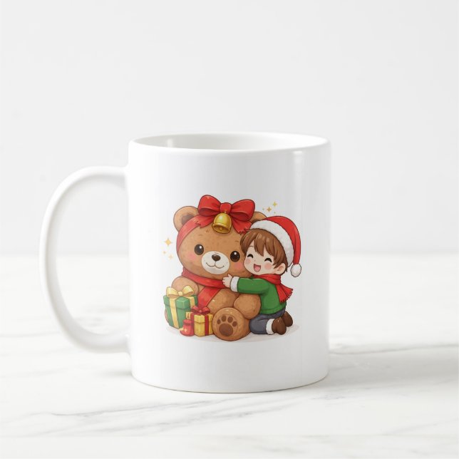 Adorable Christmas Teddy & Child Mug (Gauche)