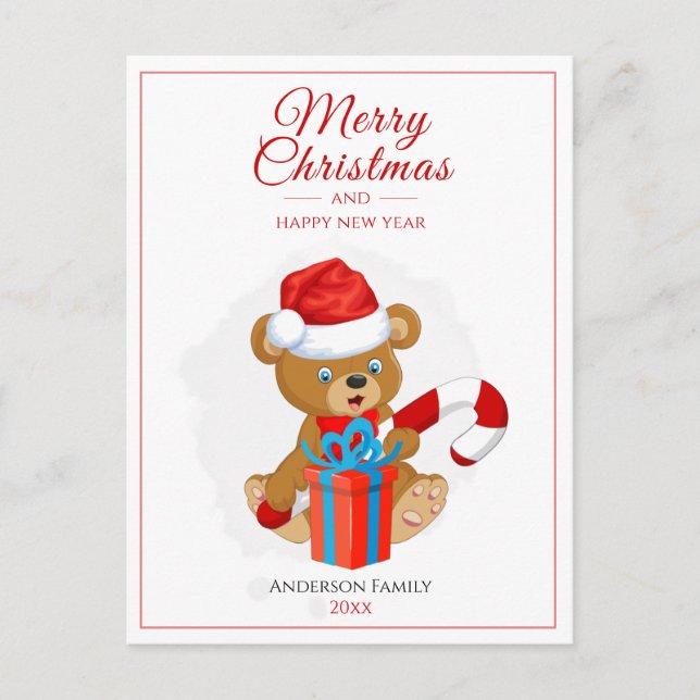 Adorable Christmas Teddy | Personalisierte Weihnac Postkarte (Vorderseite)